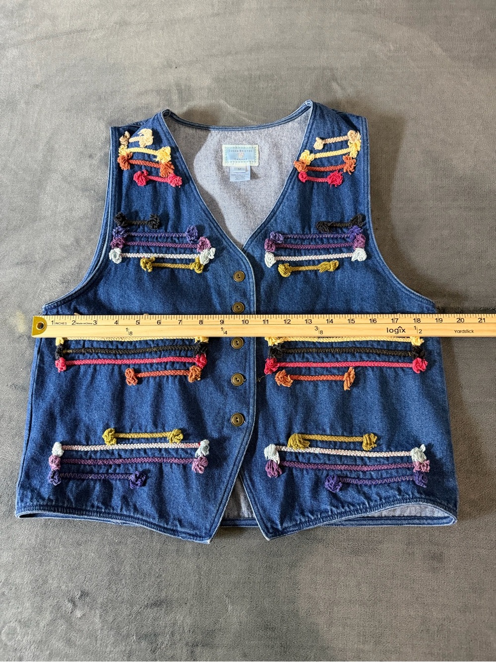 Susan Bristol Light Denim Vest with Red Stitch Detail - Picture 6 of 9